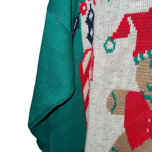 Vintage 80’s Ugly Christmas Sweater Green Teddy Bear Santa Retro Granny Core XL - Picture 6 of 10